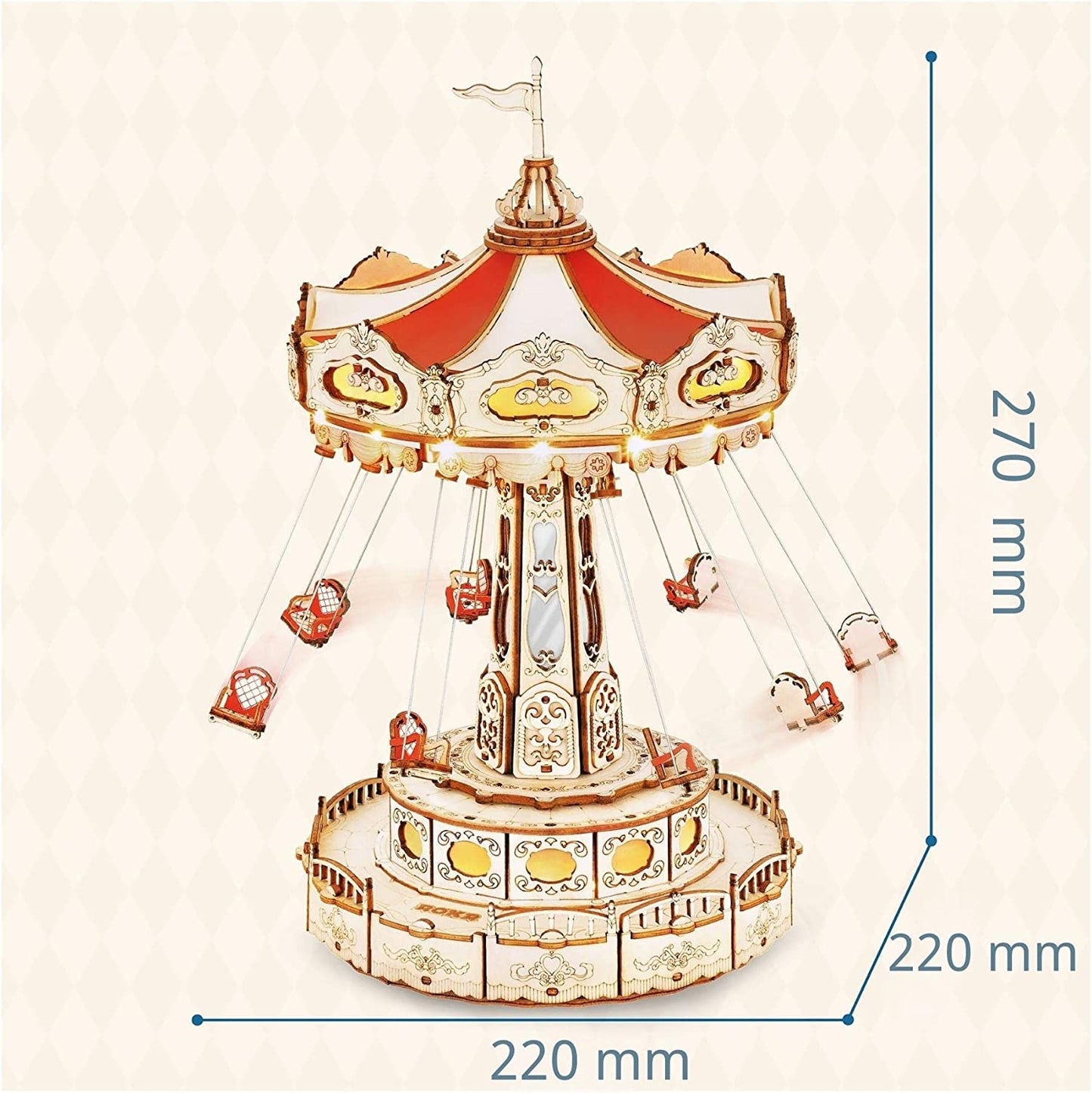 Robotime Rokr Magic Amusement Park Swing Ride 3D Wooden Puzzles Construction Model Kit DIY Music Box Rotating Building Kits