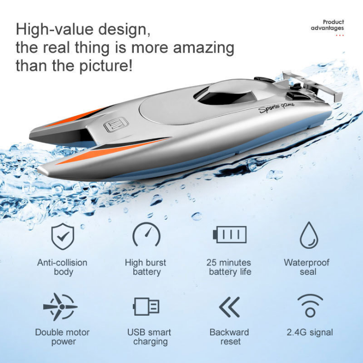 Electric Remote Control Boat High Speed Racing Boat 7.4V Large Capacity Battery 2 Channels 2.4G Remote Control Boats For Kid