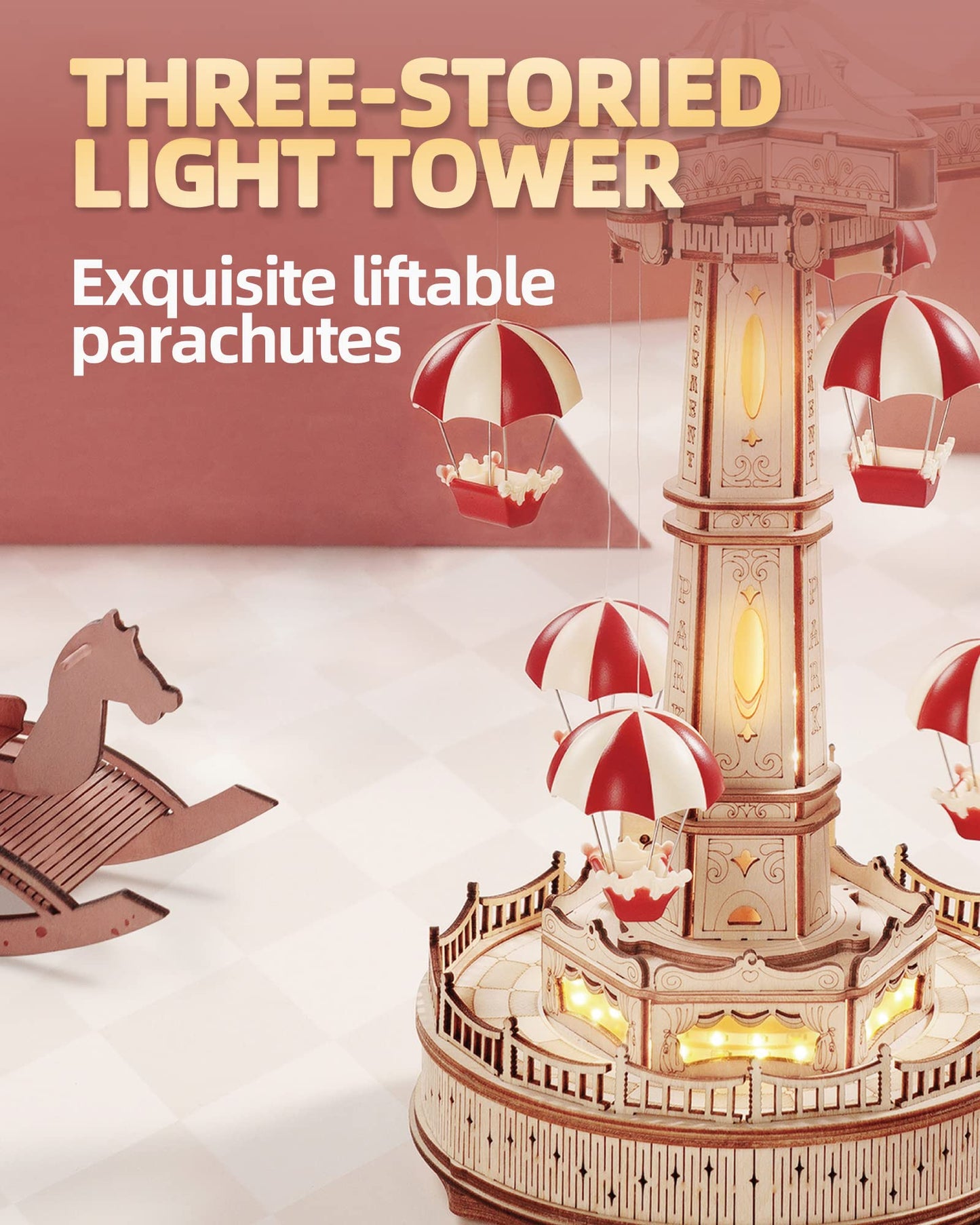 Parachute Tower DIY 3D Wooden Puzzle