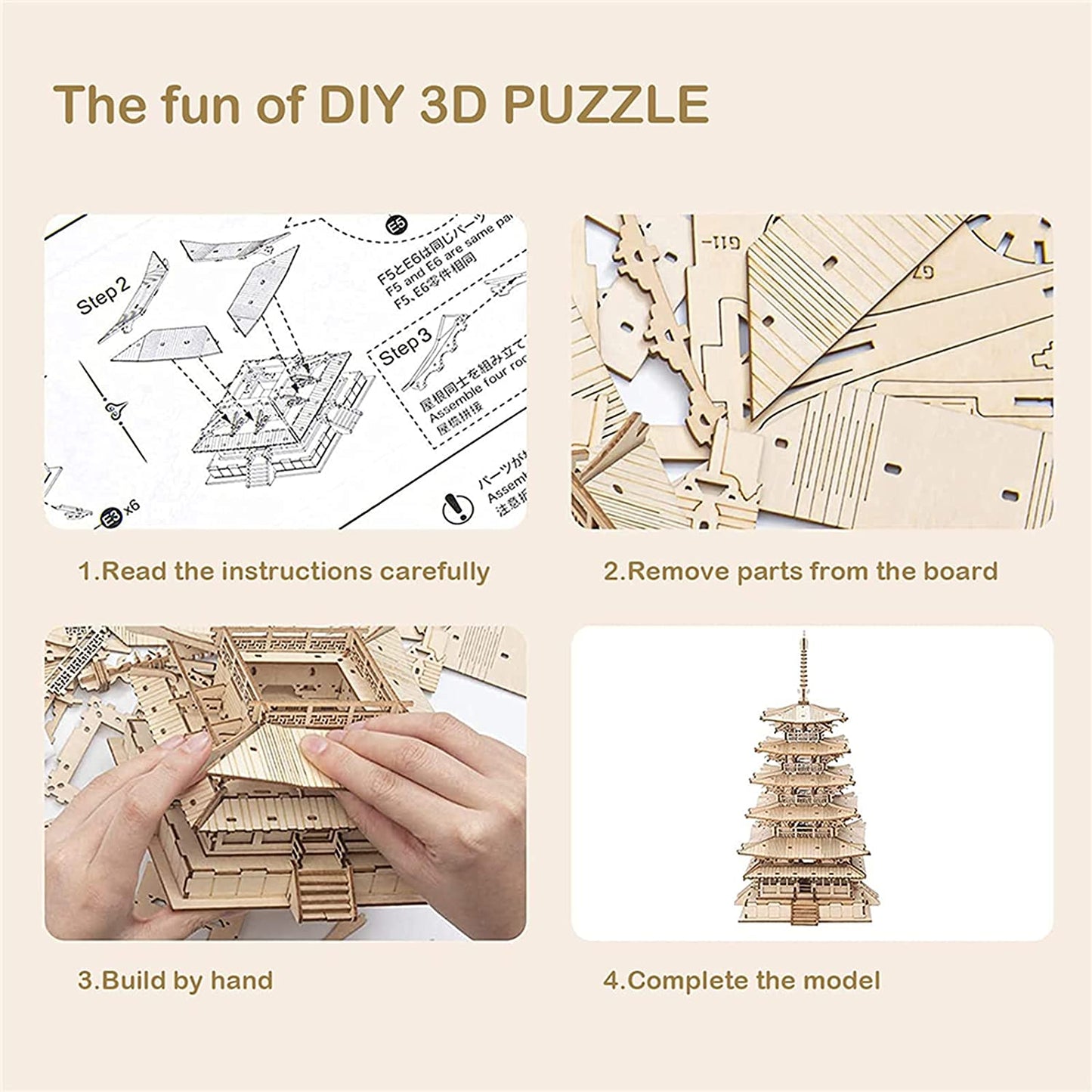 Robotime Five-storied Pagoda 3D Wooden Puzzle Toys For Children Kids Birthday Gift TGN02